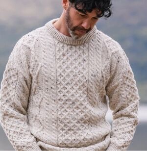 Aran Mor Irish Cable Knit Merino Wool  Sweater Pullover L